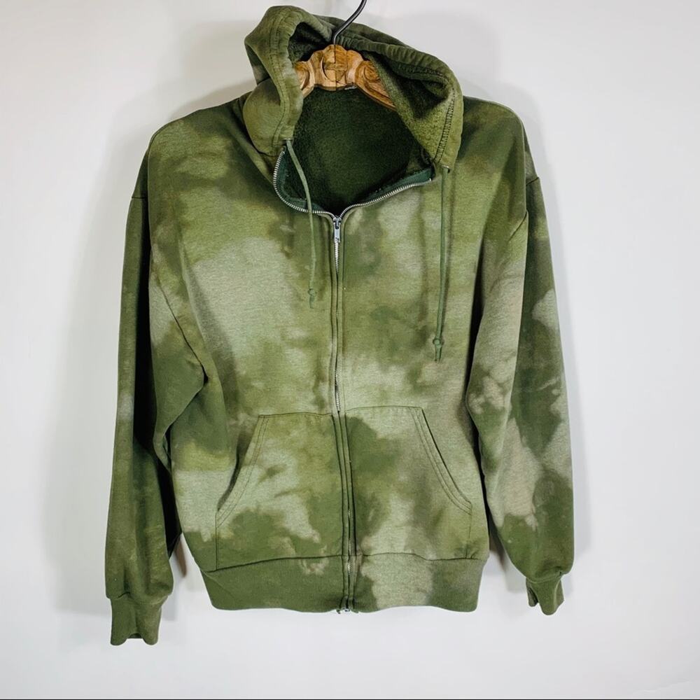 Army Green Tan Bleach Dyed Hoodie Medium - Picture 5 of 7